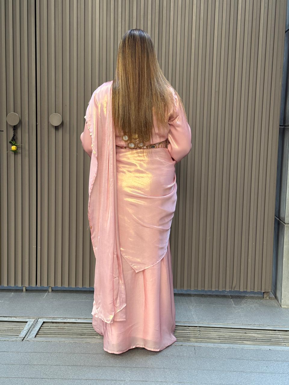 Riva Drape Saree- Pink, Beige, Green